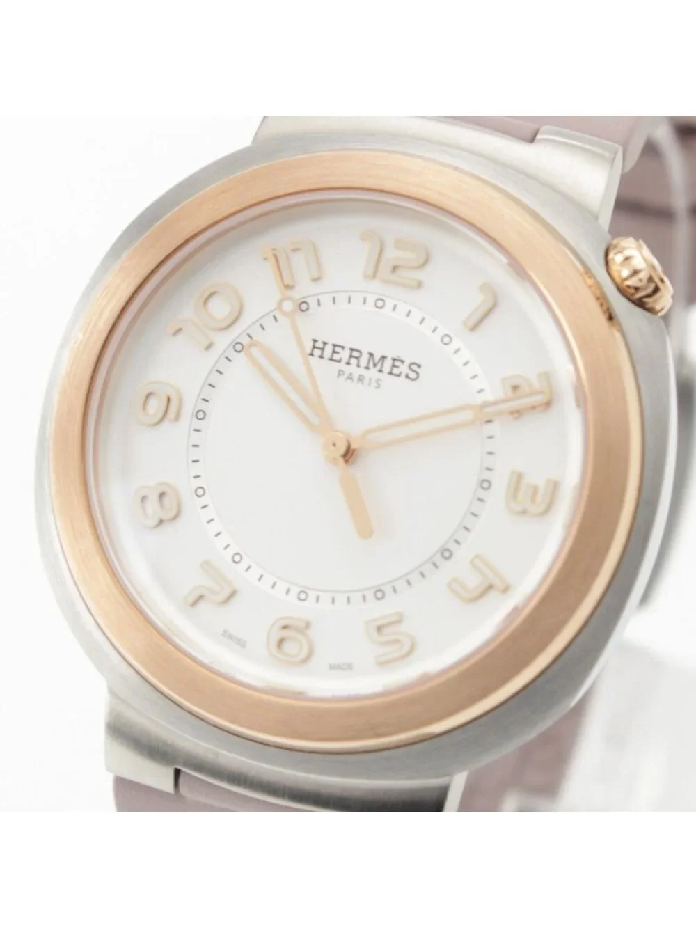 Hermes Cut GM Watch Automatic Winding Silver Dial Pink Gold 36